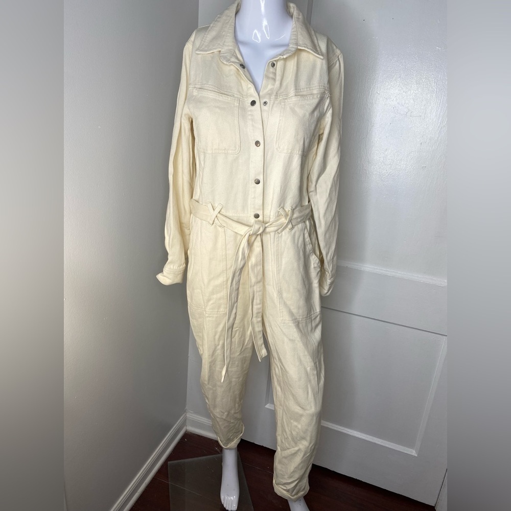 Skies Are Blue NWT Cream White Utility Jumpsuit w Belt